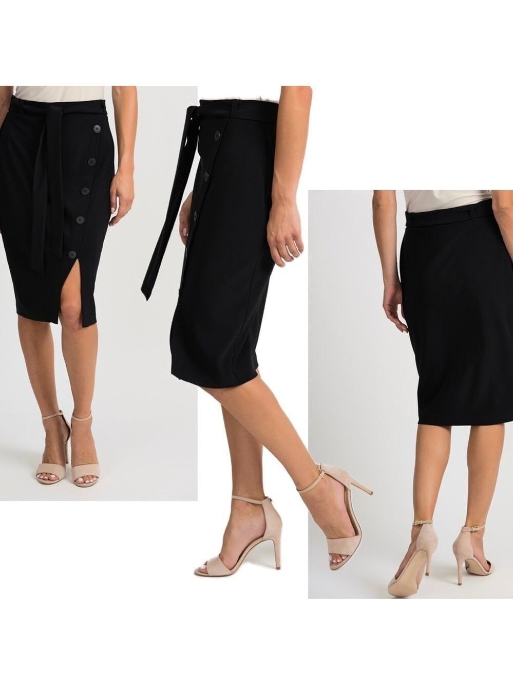 JOSEPH Ribkoff black BUTTON UP BELTED SKIRT Sz 14